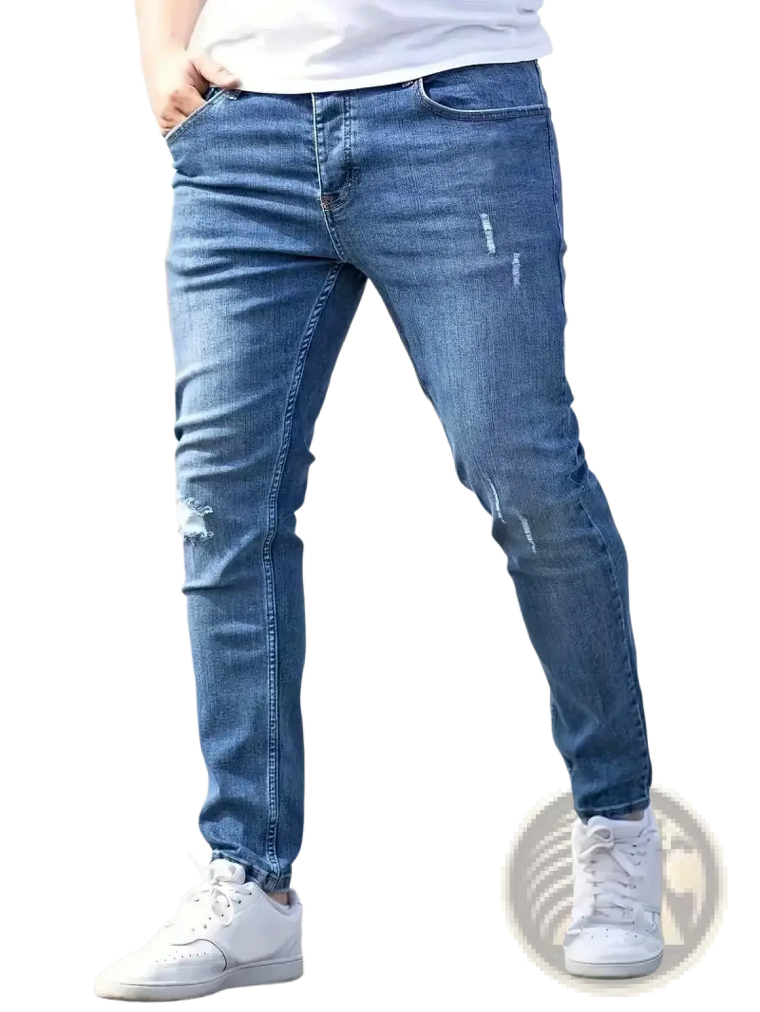 Men Distressed Skinny Jeans Vintage Slim Fit Denim Pants