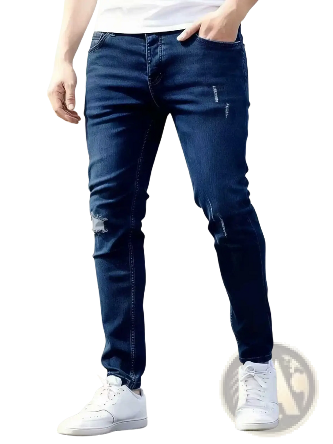 Men Distressed Skinny Jeans Vintage Slim Fit Denim Pants