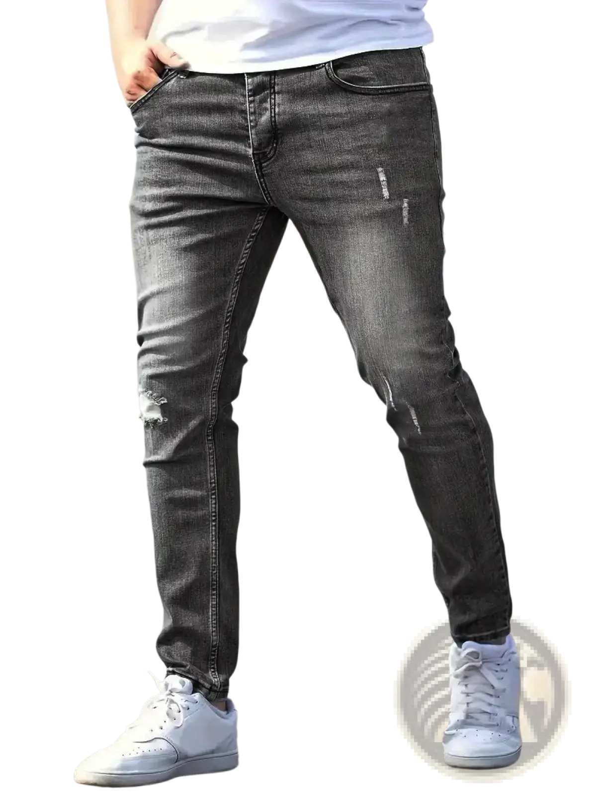 Men Distressed Skinny Jeans Vintage Slim Fit Denim Pants