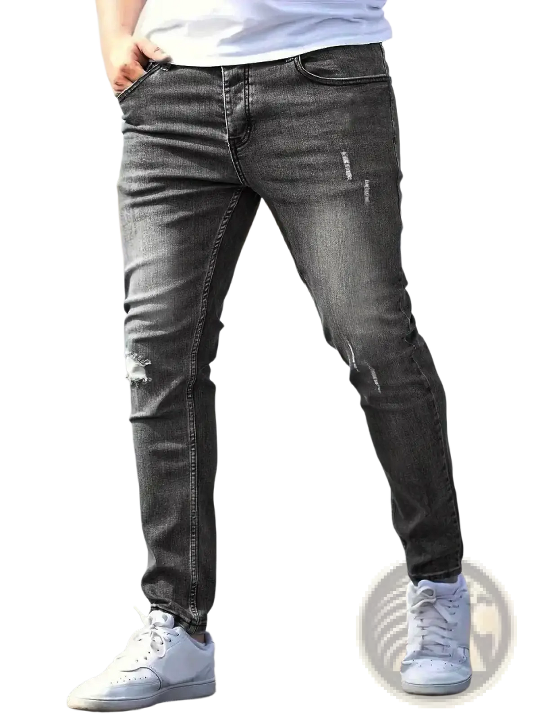 Men Distressed Skinny Jeans Vintage Slim Fit Denim Pants