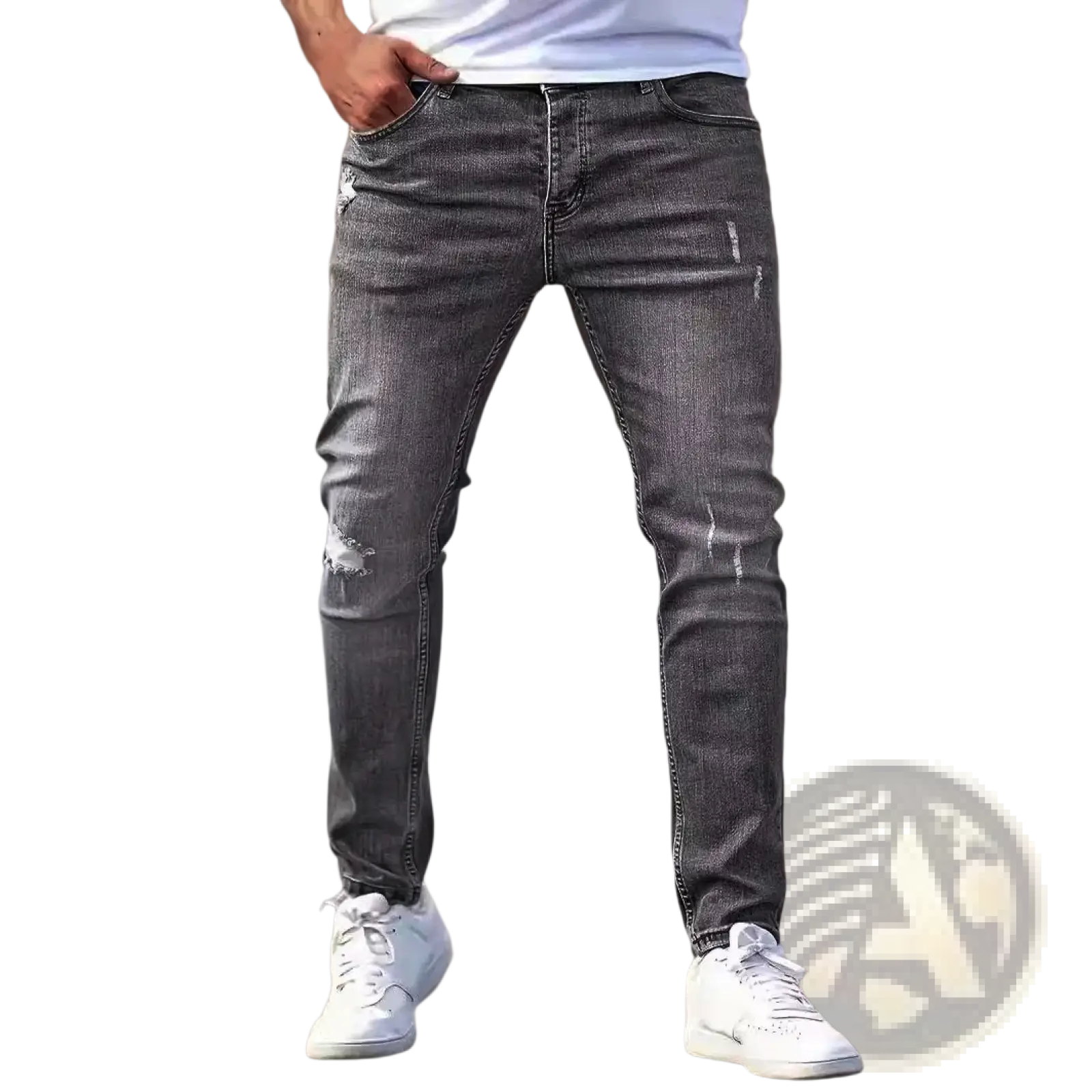 Men Distressed Skinny Jeans Vintage Slim Fit Denim Pants