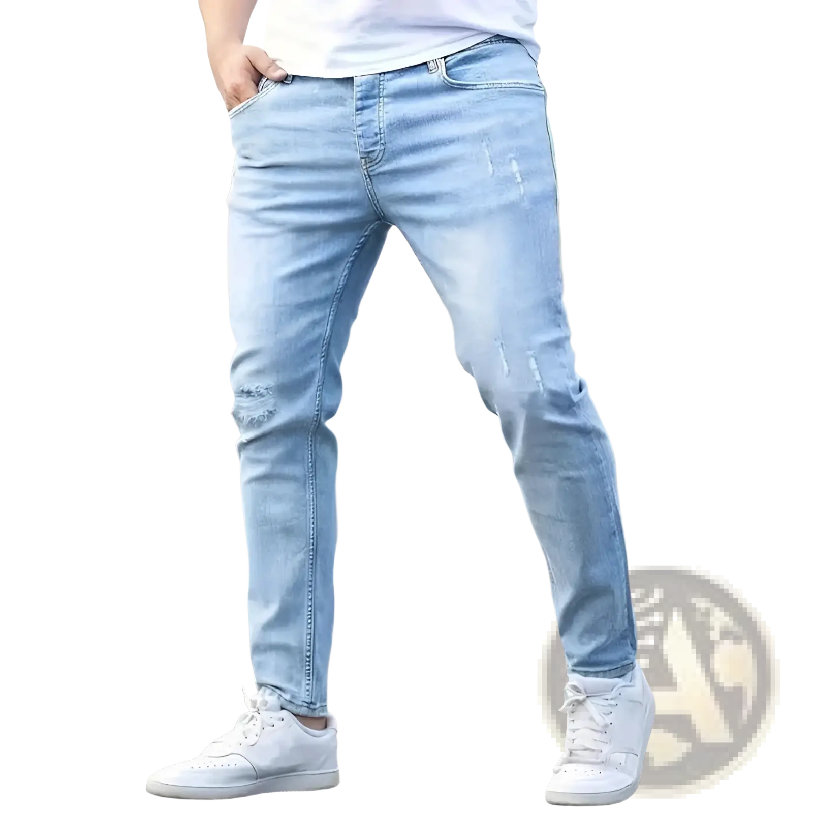 Men Distressed Skinny Jeans Vintage Slim Fit Denim Pants