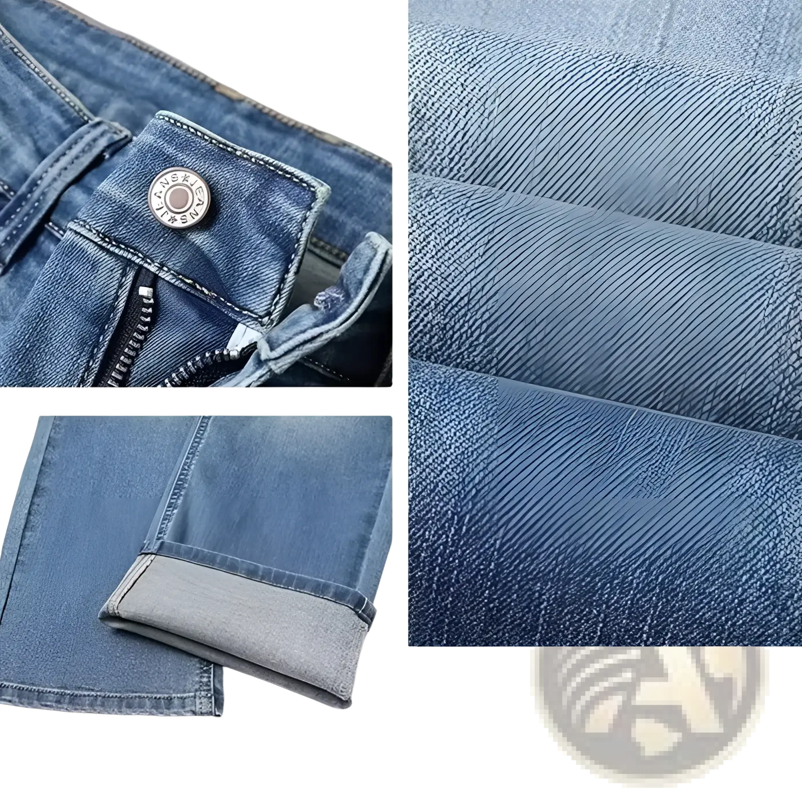 Men Fleece Lined Winter Jeans Loose Straight Denim Pants