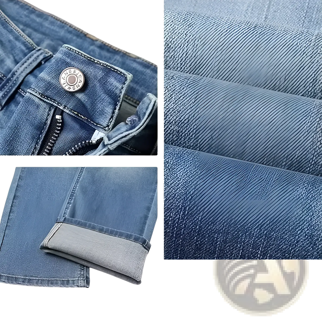 Men Fleece Lined Winter Jeans Loose Straight Denim Pants