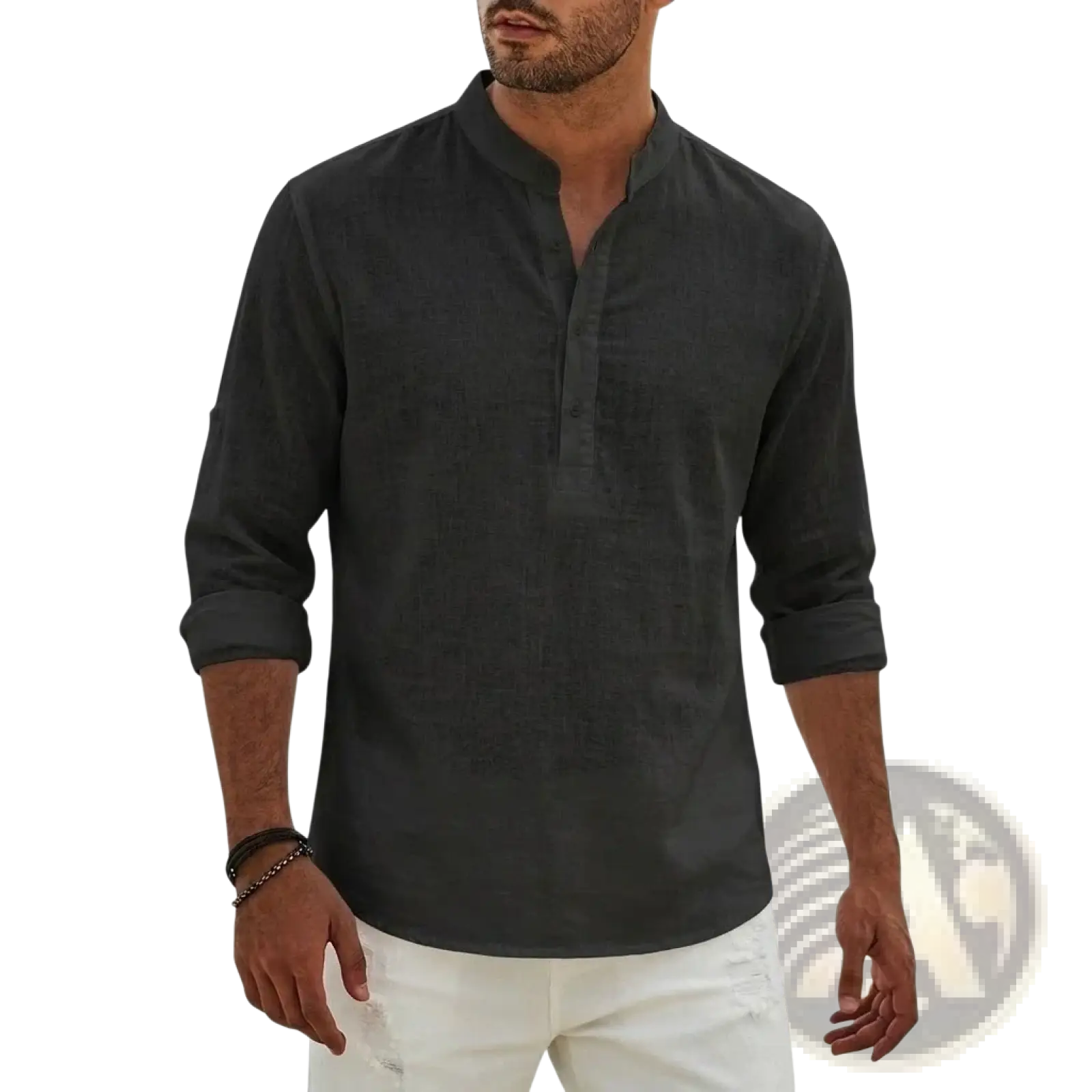 Men Linen Henley Shirt Casual Long Sleeve Summer Top