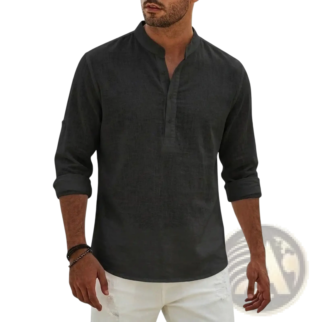 Men Linen Henley Shirt Casual Long Sleeve Summer Top