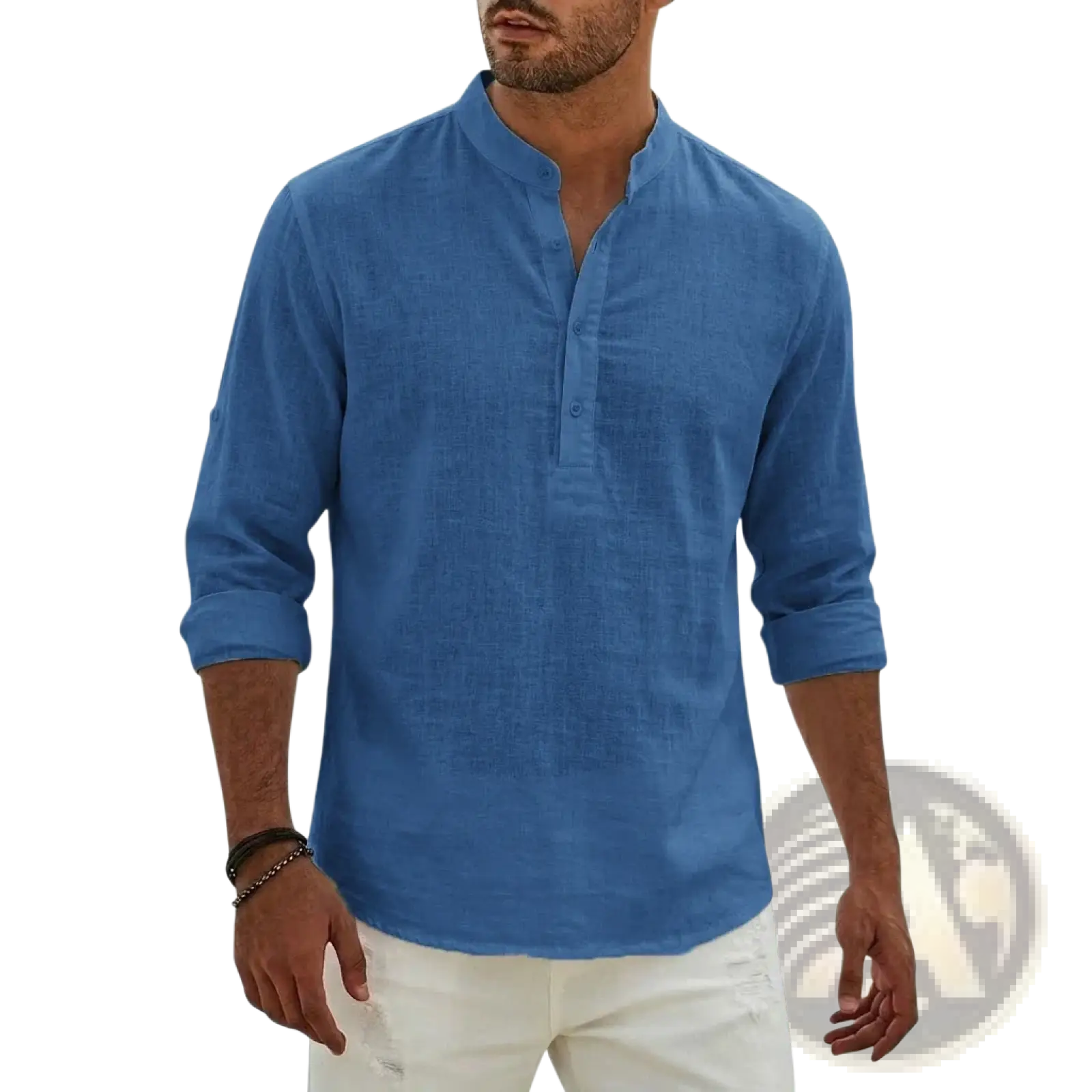 Men Linen Henley Shirt Casual Long Sleeve Summer Top