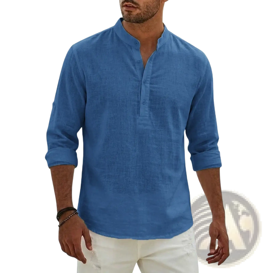 Men Linen Henley Shirt Casual Long Sleeve Summer Top