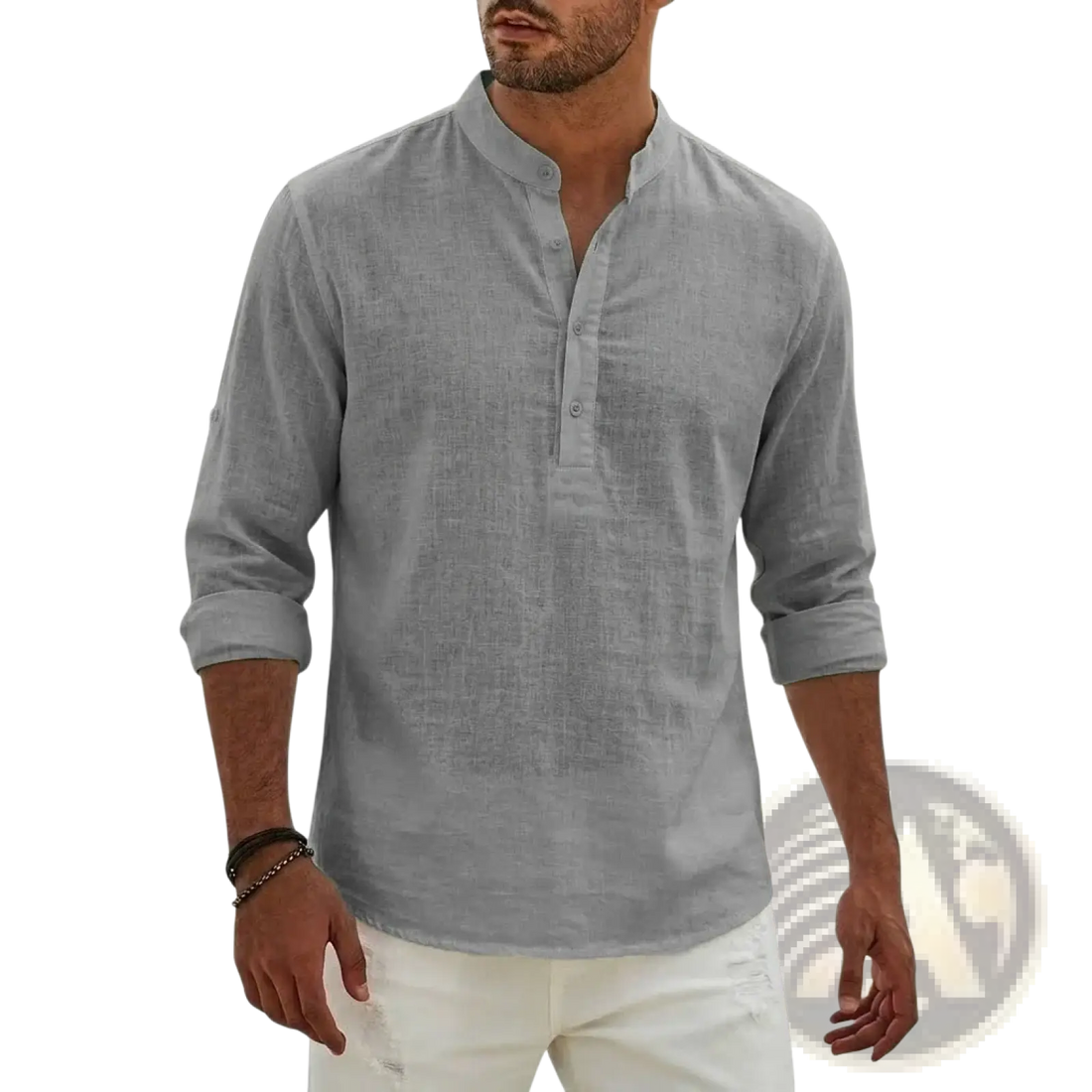 Men Linen Henley Shirt Casual Long Sleeve Summer Top