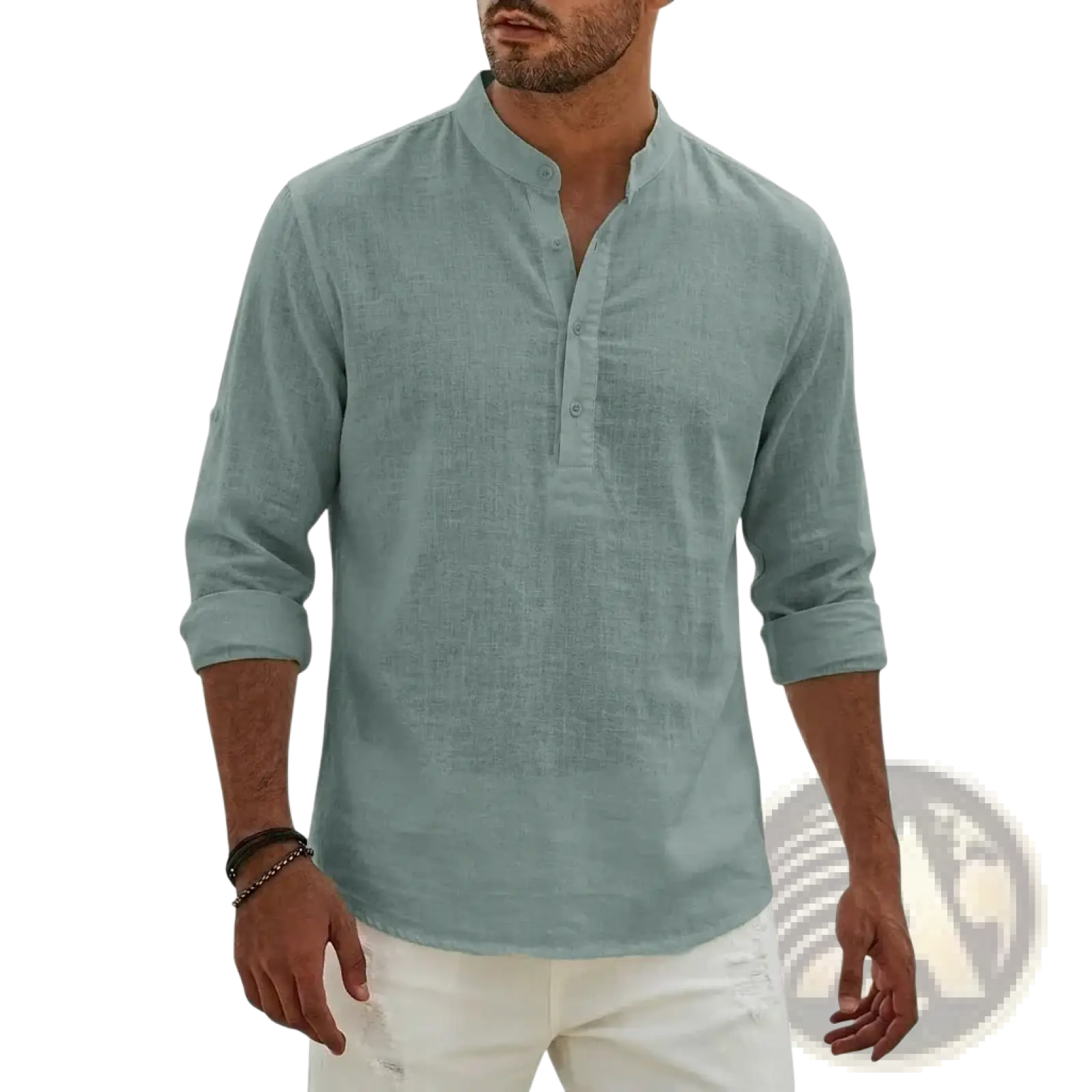 Men Linen Henley Shirt Casual Long Sleeve Summer Top