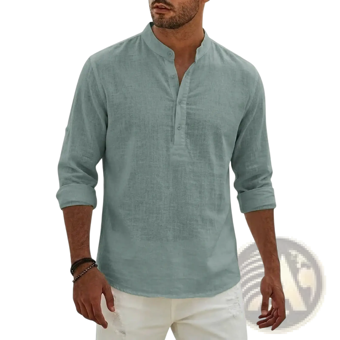Men Linen Henley Shirt Casual Long Sleeve Summer Top