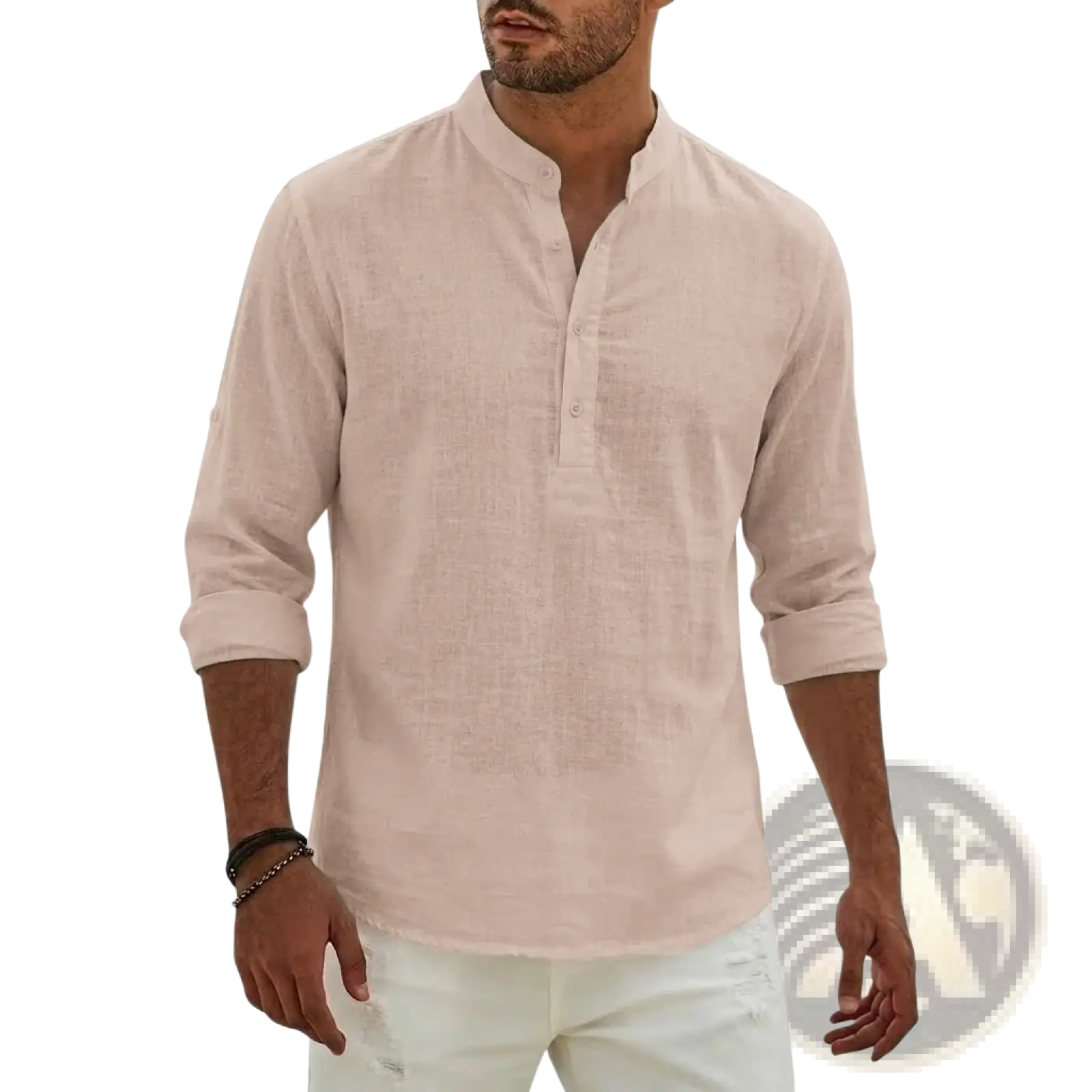 Men Linen Henley Shirt Casual Long Sleeve Summer Top