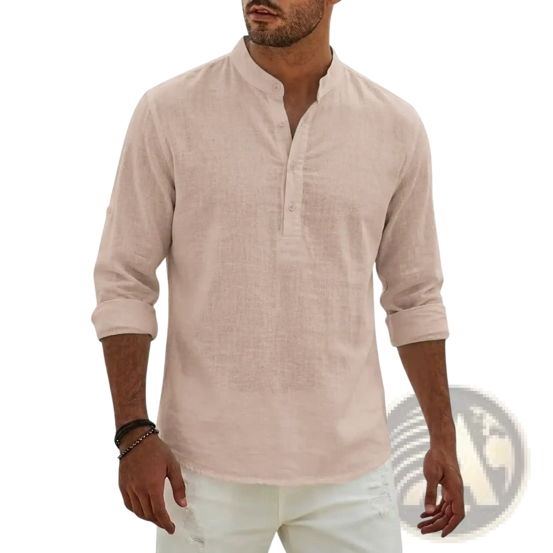 Men Linen Henley Shirt Casual Long Sleeve Summer Top