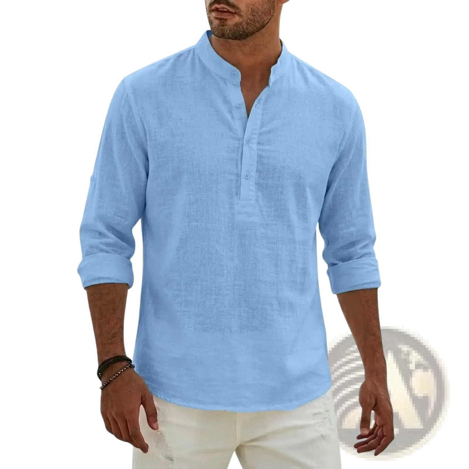 Men Linen Henley Shirt Casual Long Sleeve Summer Top