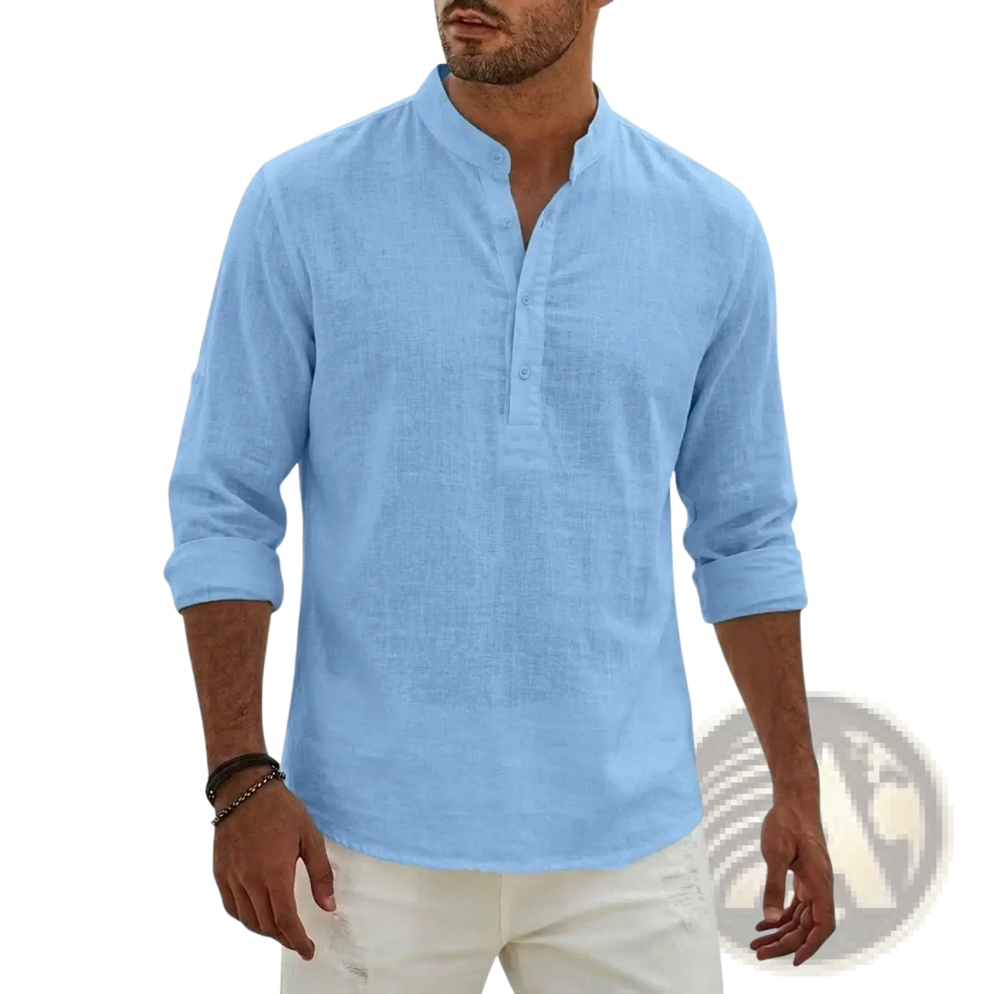 Men Linen Henley Shirt Casual Long Sleeve Summer Top