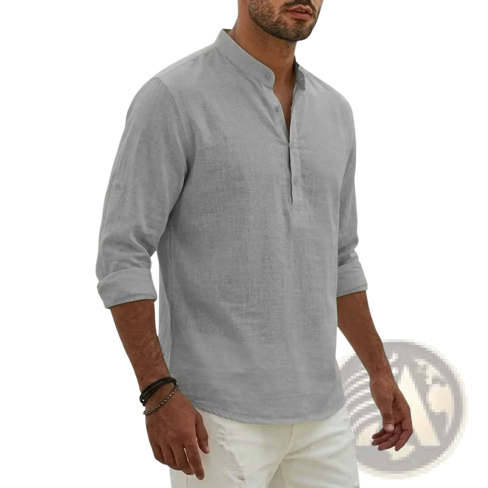 Men Linen Henley Shirt Casual Long Sleeve Summer Top