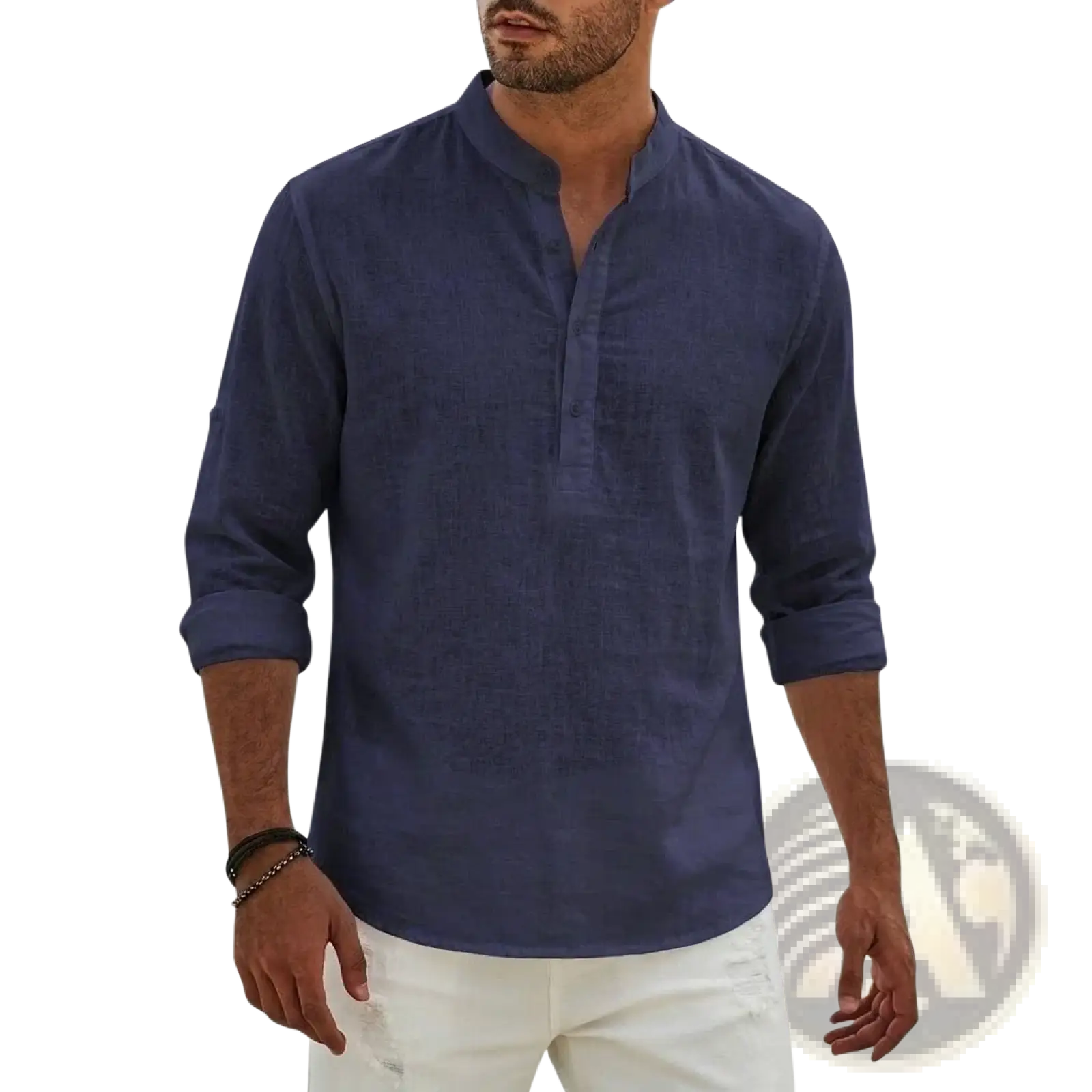 Men Linen Henley Shirt Casual Long Sleeve Summer Top