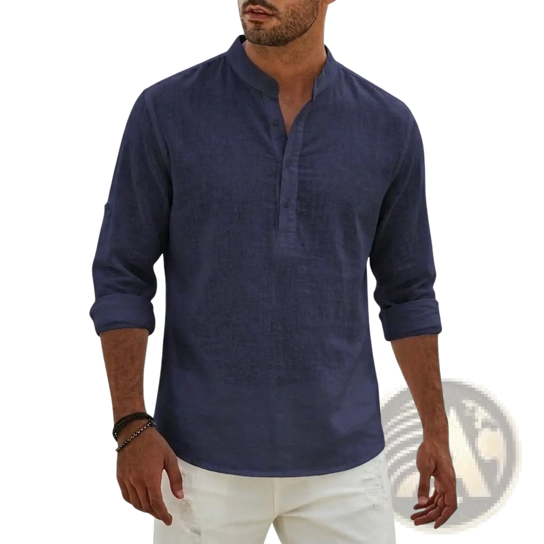 Men Linen Henley Shirt Casual Long Sleeve Summer Top
