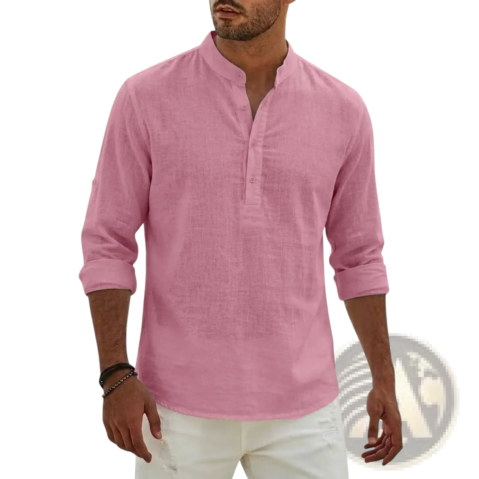 Men Linen Henley Shirt Casual Long Sleeve Summer Top
