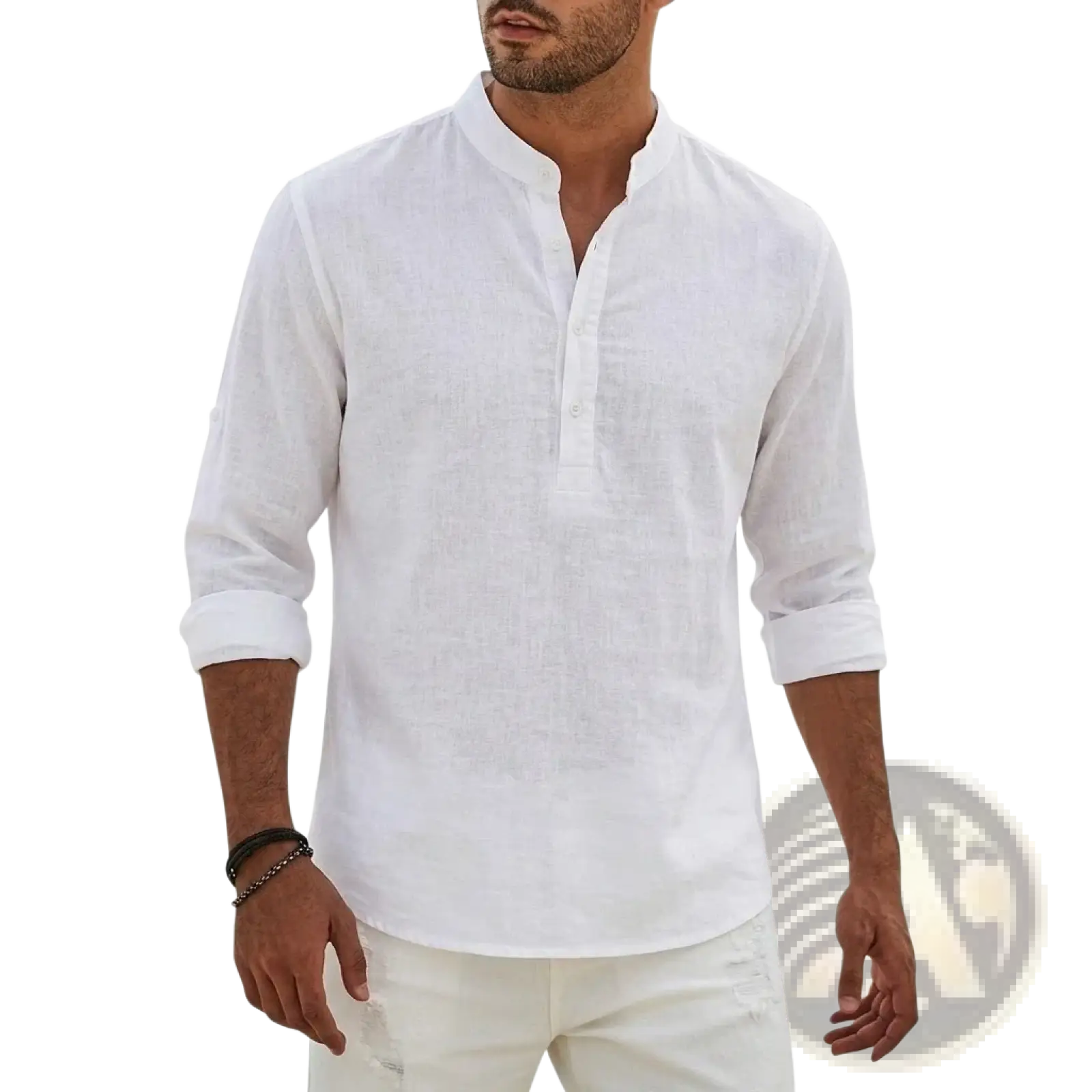 Men Linen Henley Shirt Casual Long Sleeve Summer Top