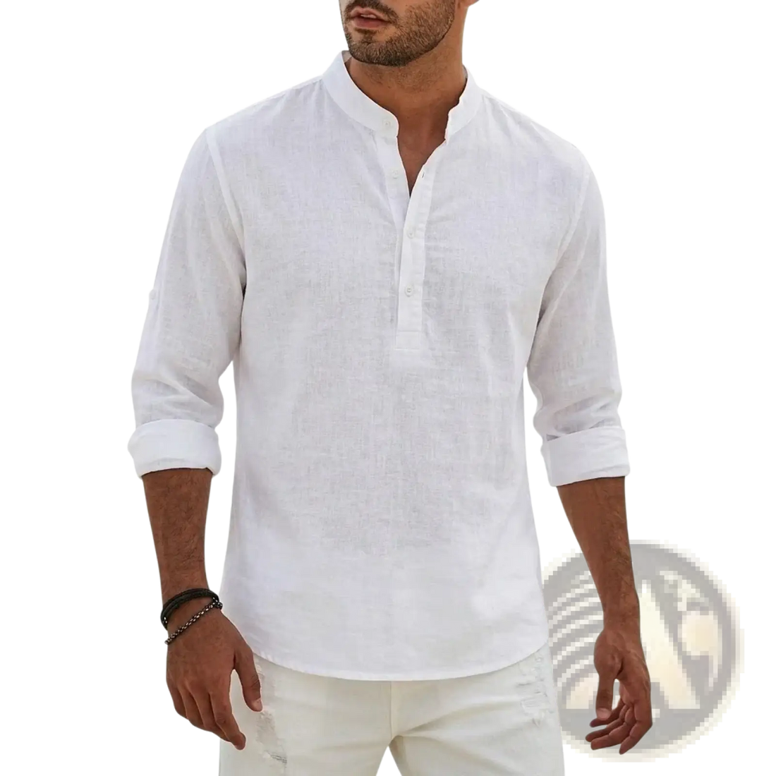 Men Linen Henley Shirt Casual Long Sleeve Summer Top