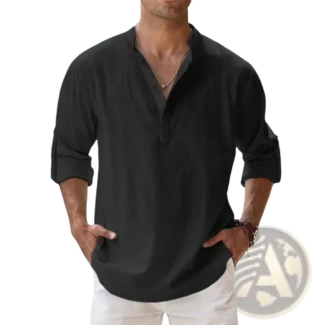 Men Linen Henley Shirt Long Sleeve Casual Summer Beach