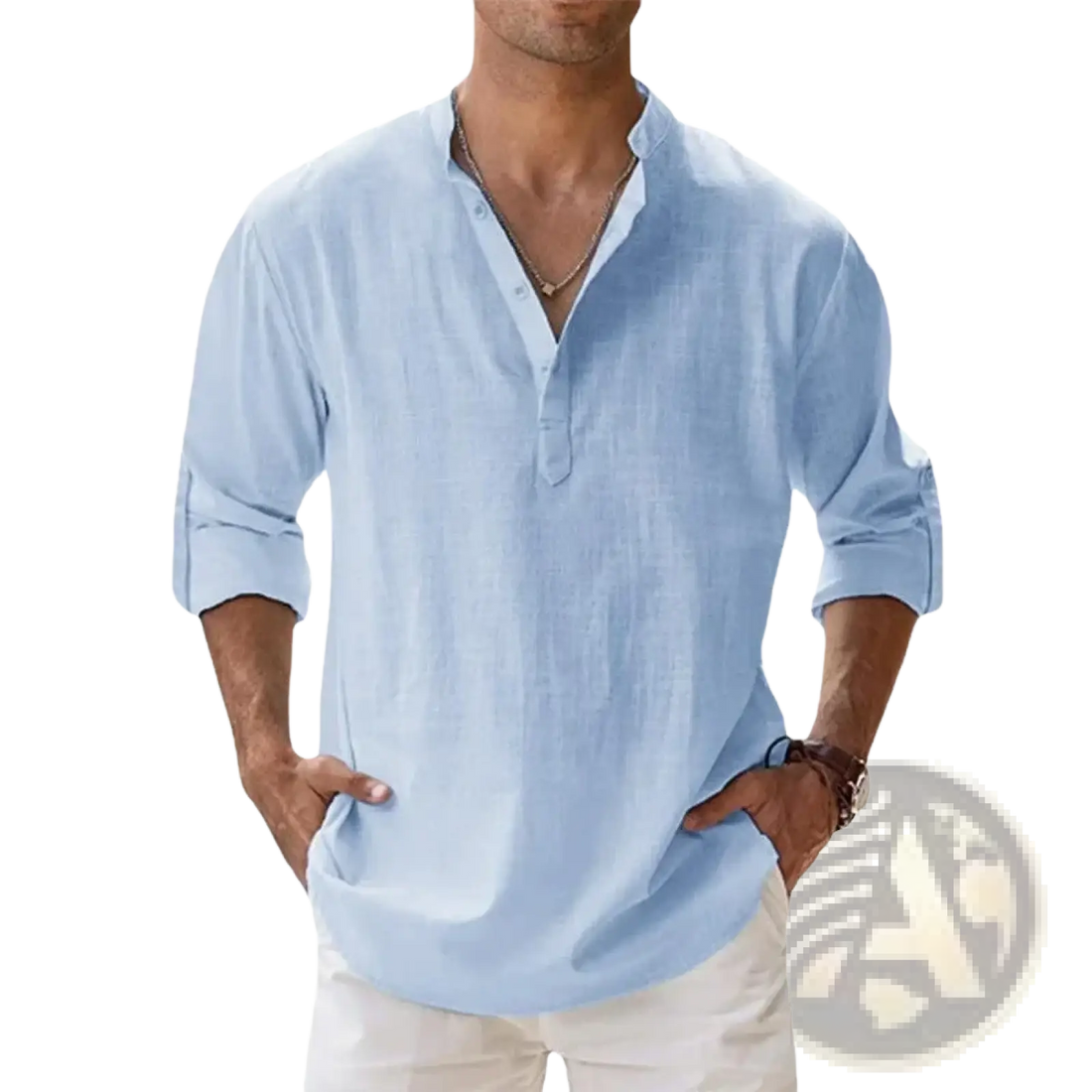 Men Linen Henley Shirt Long Sleeve Casual Summer Beach