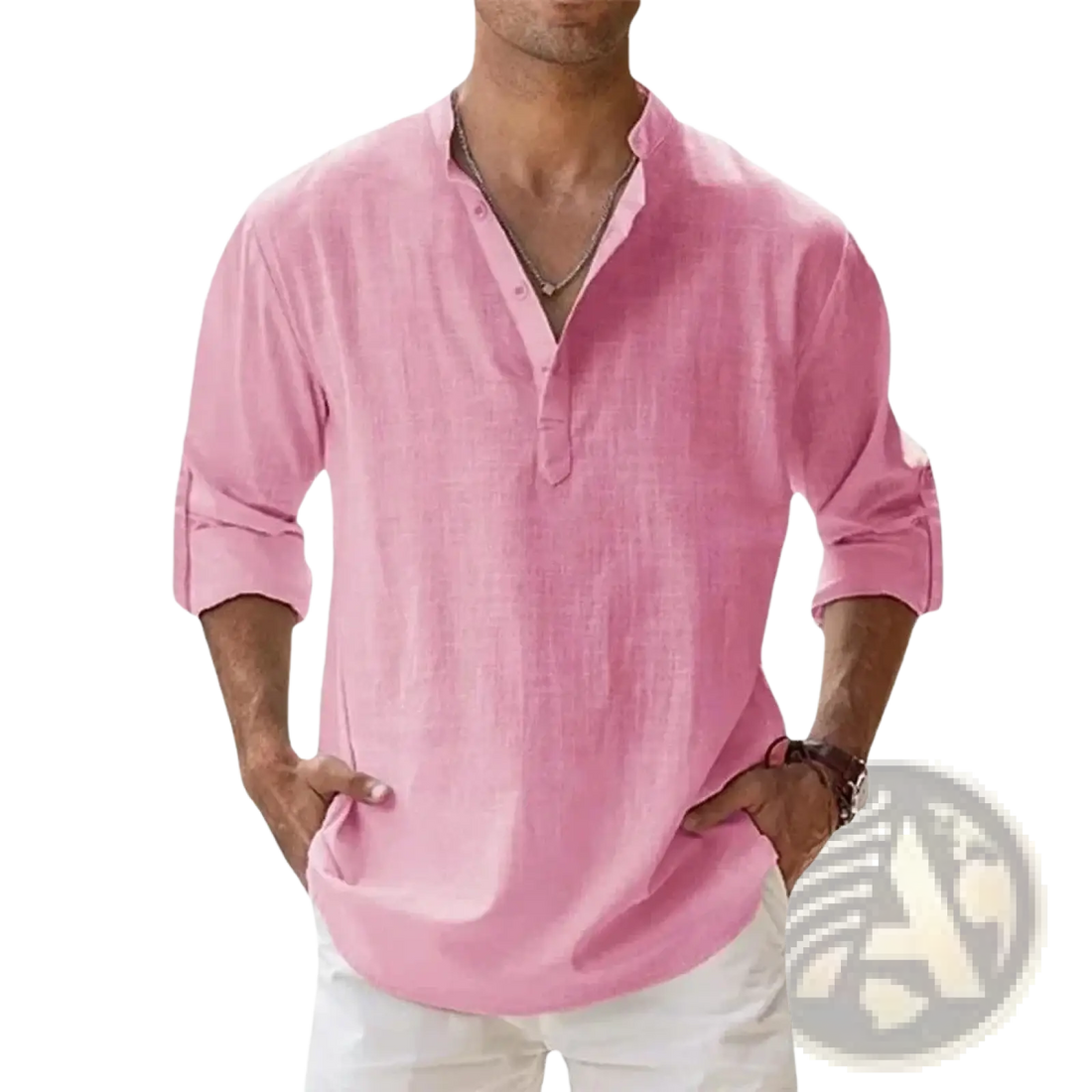 Men Linen Henley Shirt Long Sleeve Casual Summer Beach