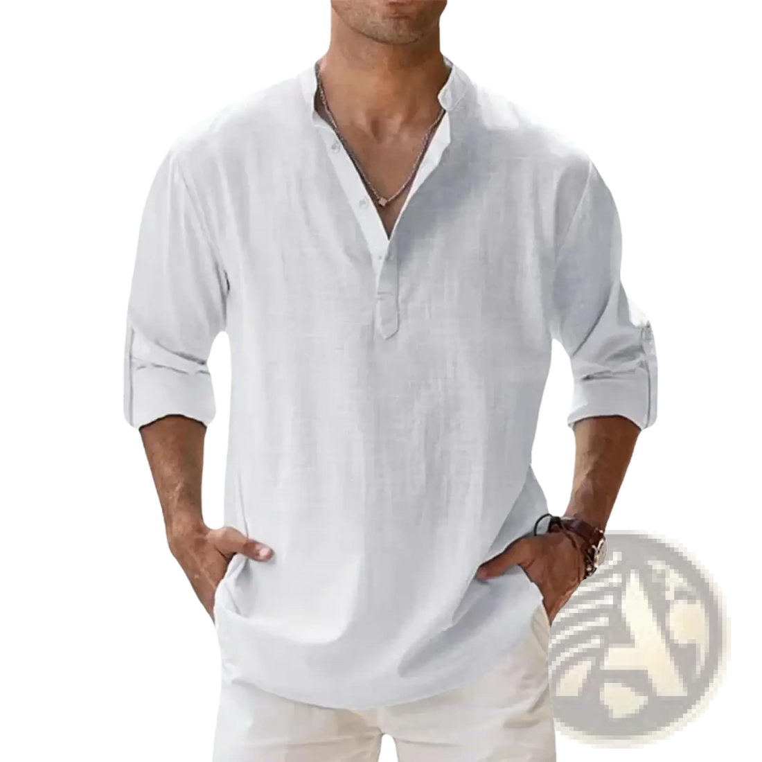Men Linen Henley Shirt Long Sleeve Casual Summer Beach