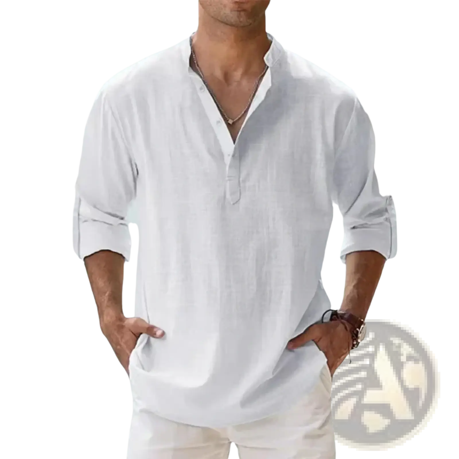 Men Linen Henley Shirt Long Sleeve Casual Summer Beach