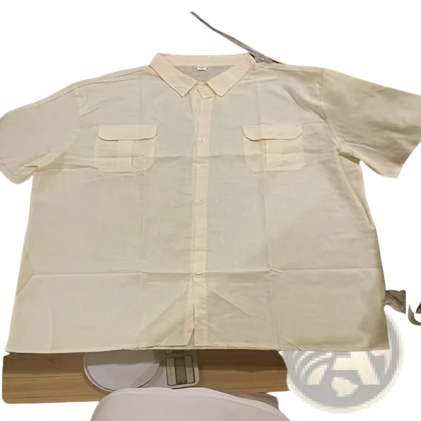 Men Linen Short Sleeve Shirt Double Pocket Casual Summer