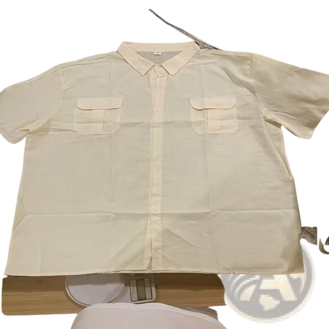 Men Linen Short Sleeve Shirt Double Pocket Casual Summer