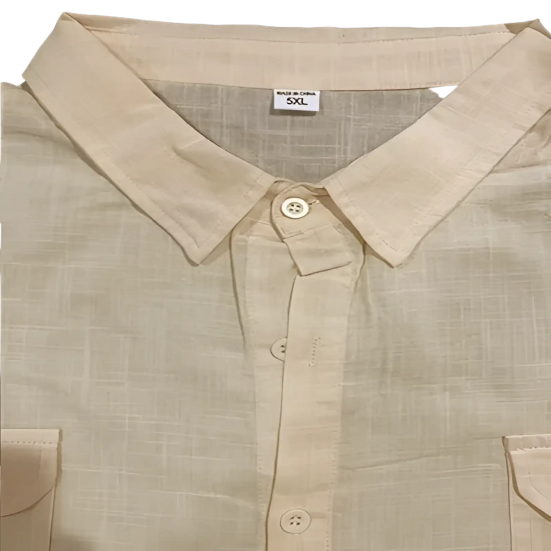 Men Linen Short Sleeve Shirt Double Pocket Casual Summer