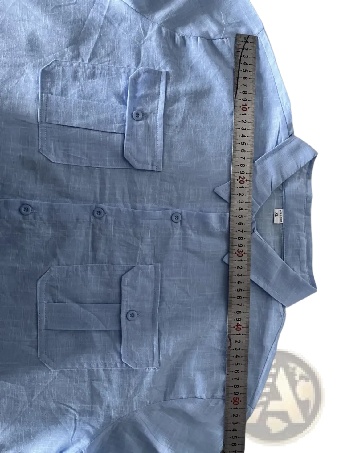 Men Linen Short Sleeve Shirt Double Pocket Casual Summer