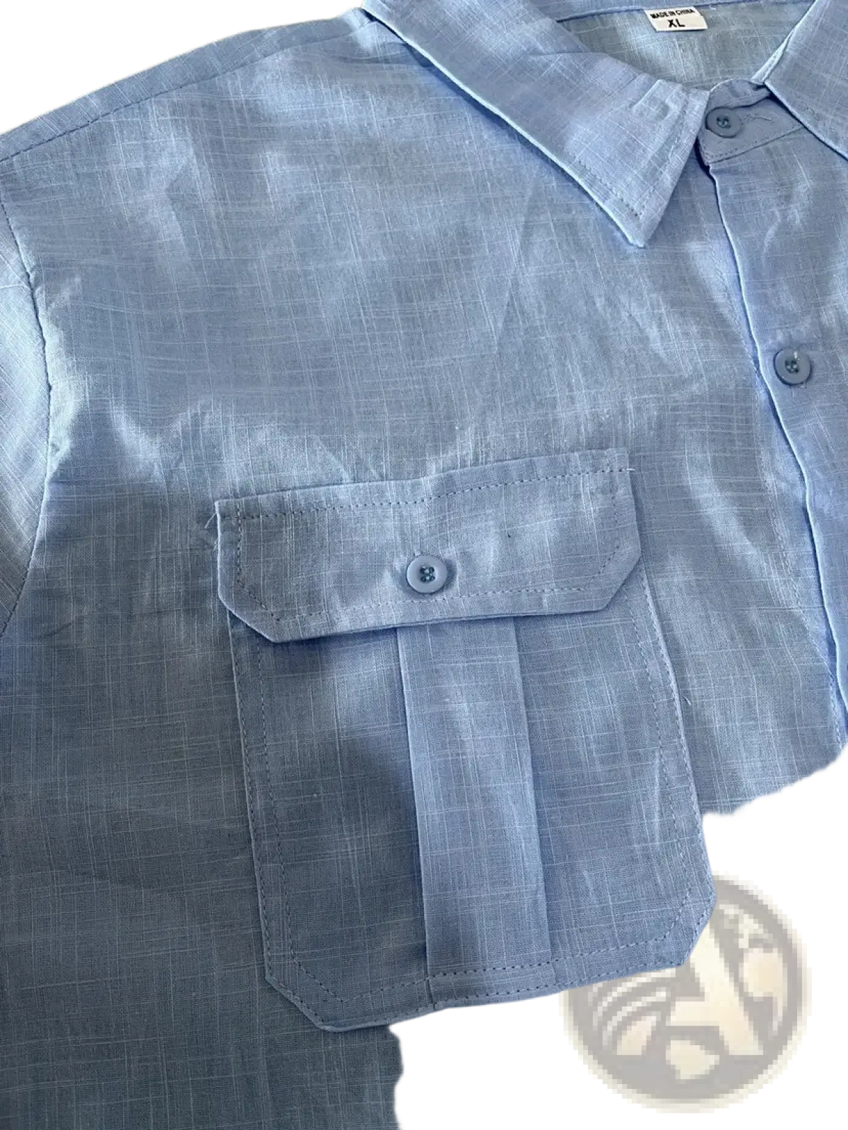 Men Linen Short Sleeve Shirt Double Pocket Casual Summer