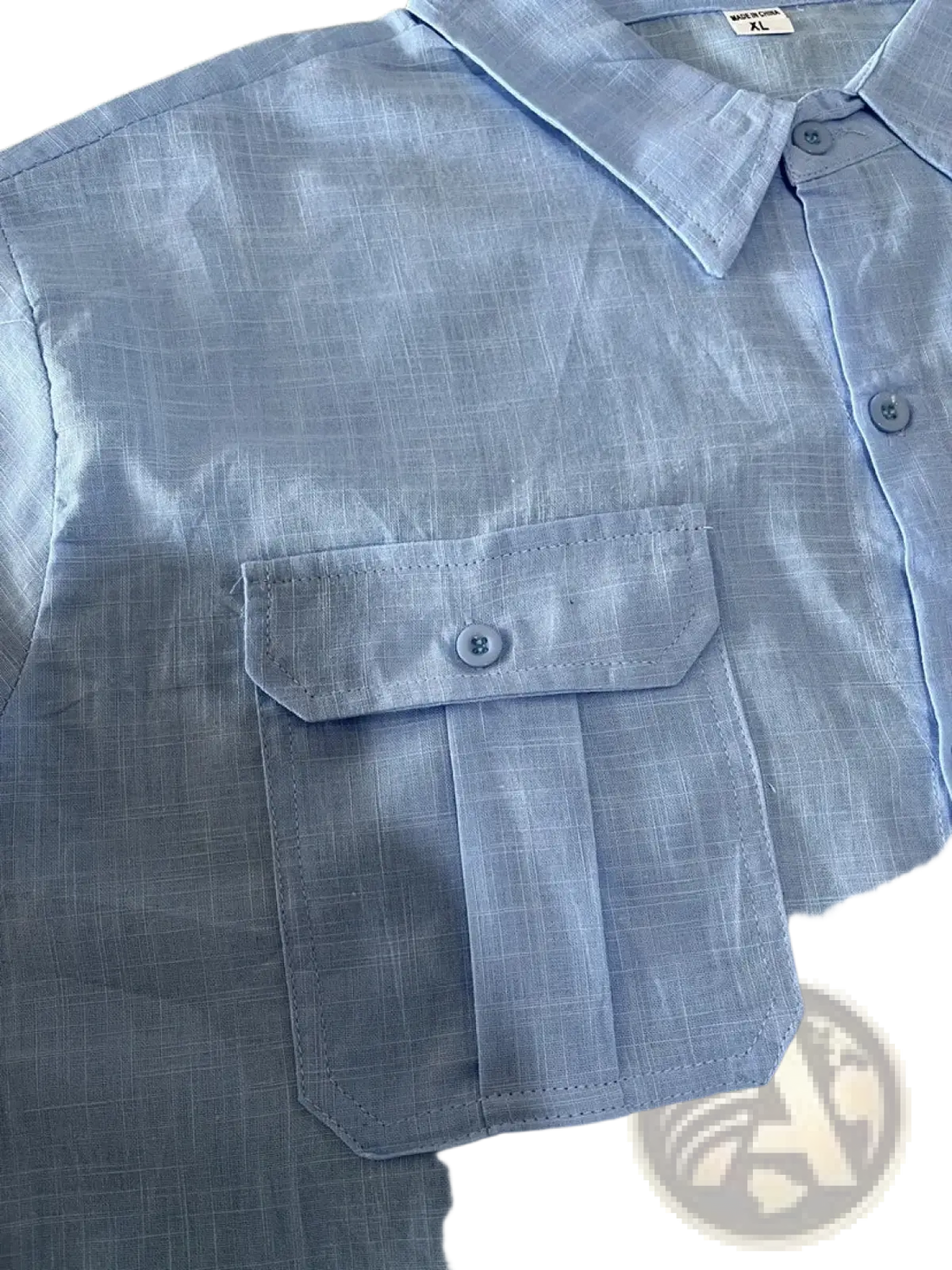 Men Linen Short Sleeve Shirt Double Pocket Casual Summer