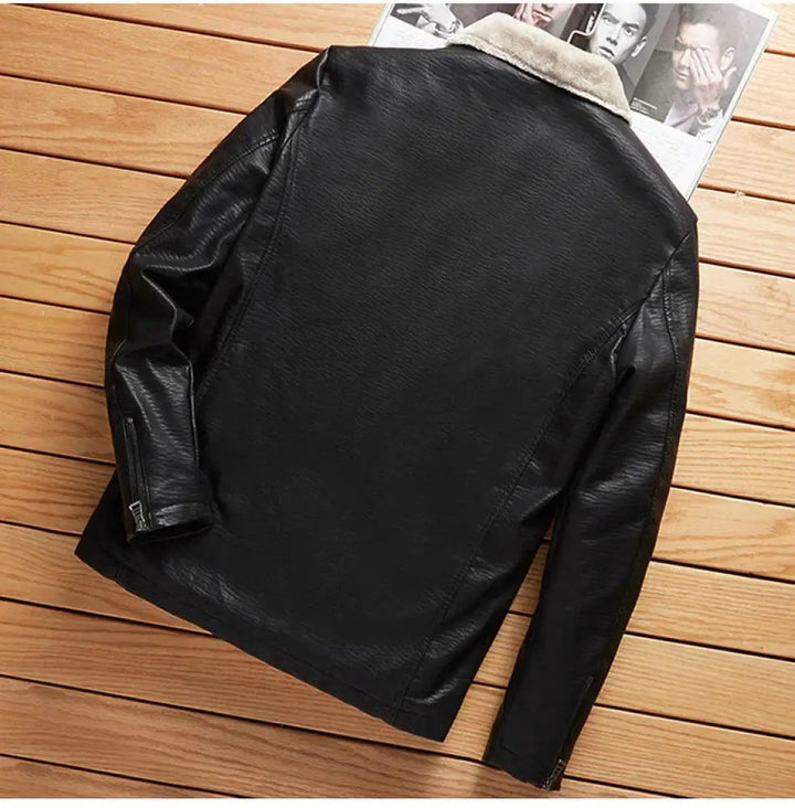Men's Plus Size Faux Leather Jacket with Plush Fleece Lining