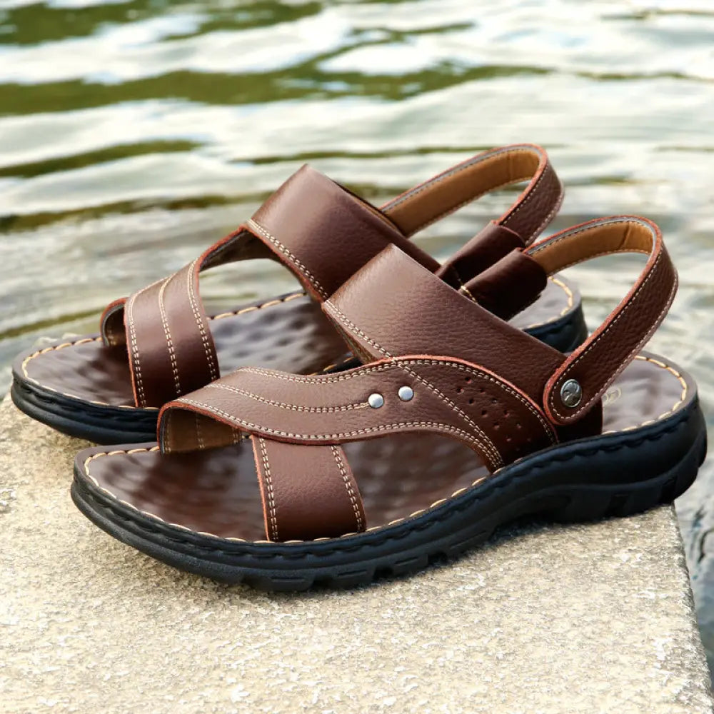 Men's Adjustable Genuine Leather Summer Beach Sandals