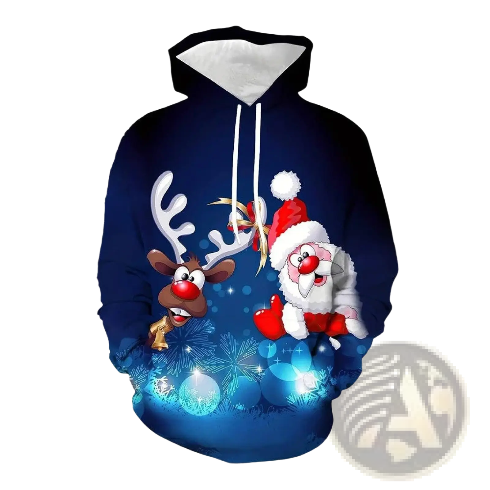 Men's 3d Printed Festive Santa and Reindeer Christmas Hoodie