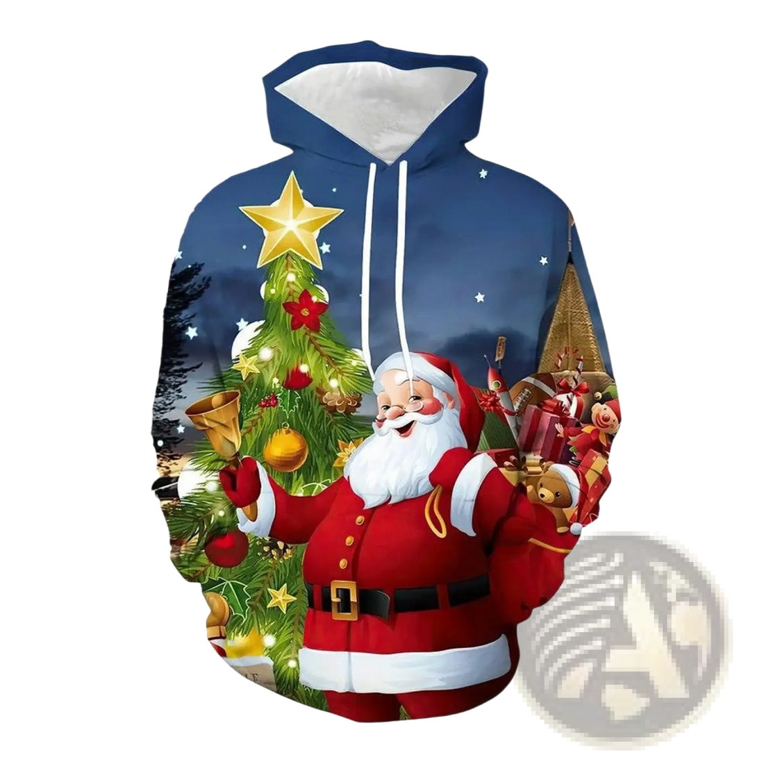 Men's 3d Printed Festive Santa and Reindeer Christmas Hoodie