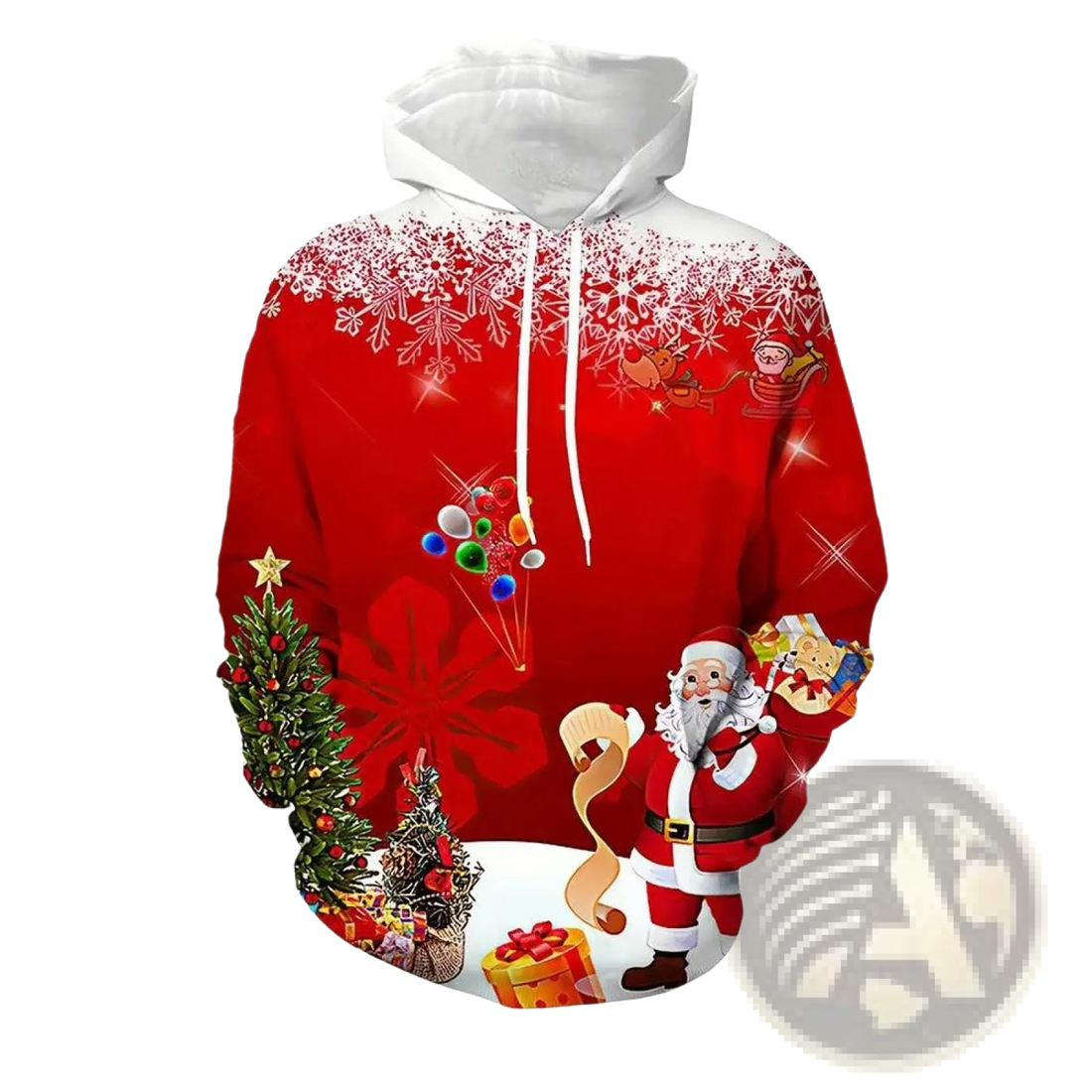 Men's 3d Printed Festive Santa and Reindeer Christmas Hoodie