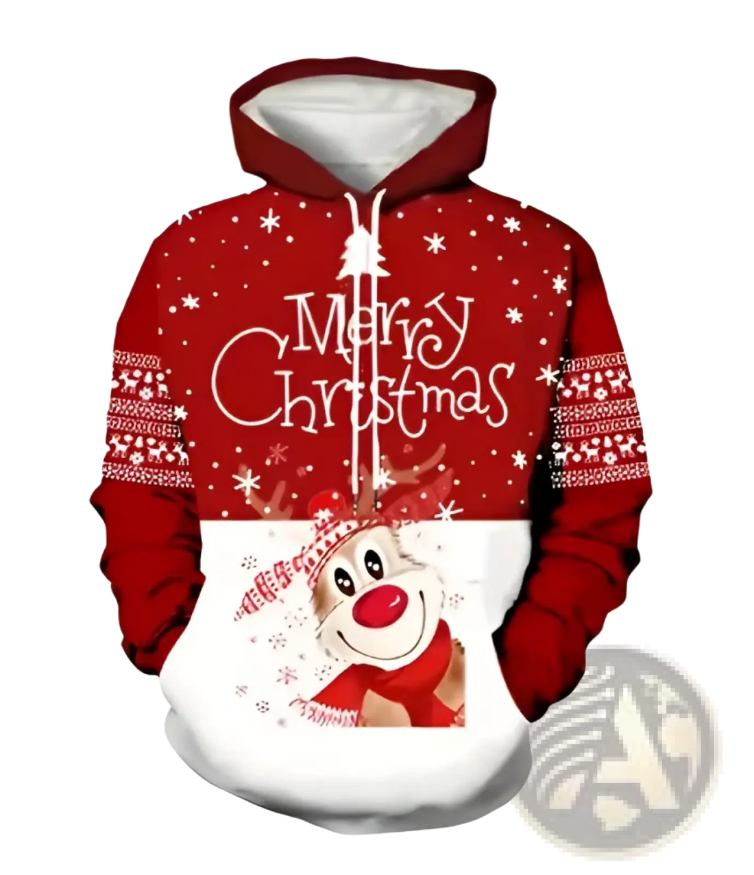 Men's 3d Printed Festive Santa and Reindeer Christmas Hoodie