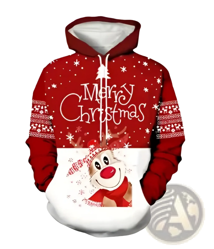 Men's 3d Printed Festive Santa and Reindeer Christmas Hoodie