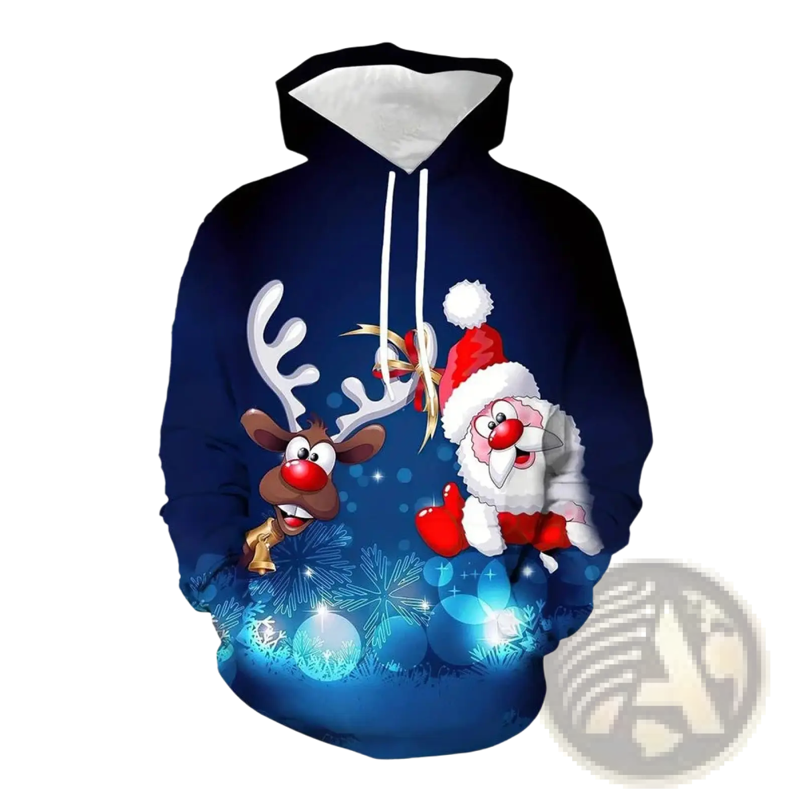 Men's 3d Printed Festive Santa and Reindeer Christmas Hoodie