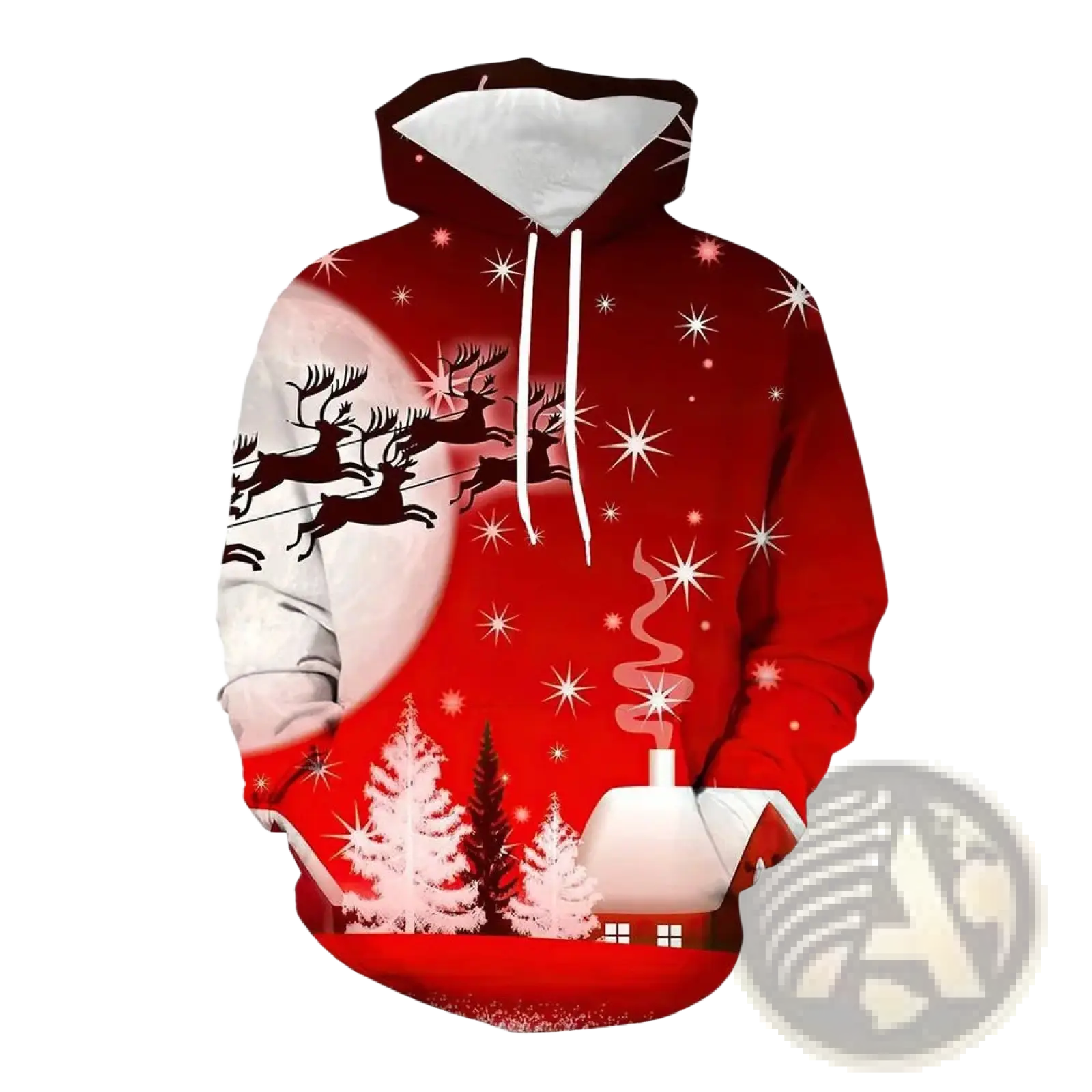 Men's 3d Printed Festive Santa and Reindeer Christmas Hoodie