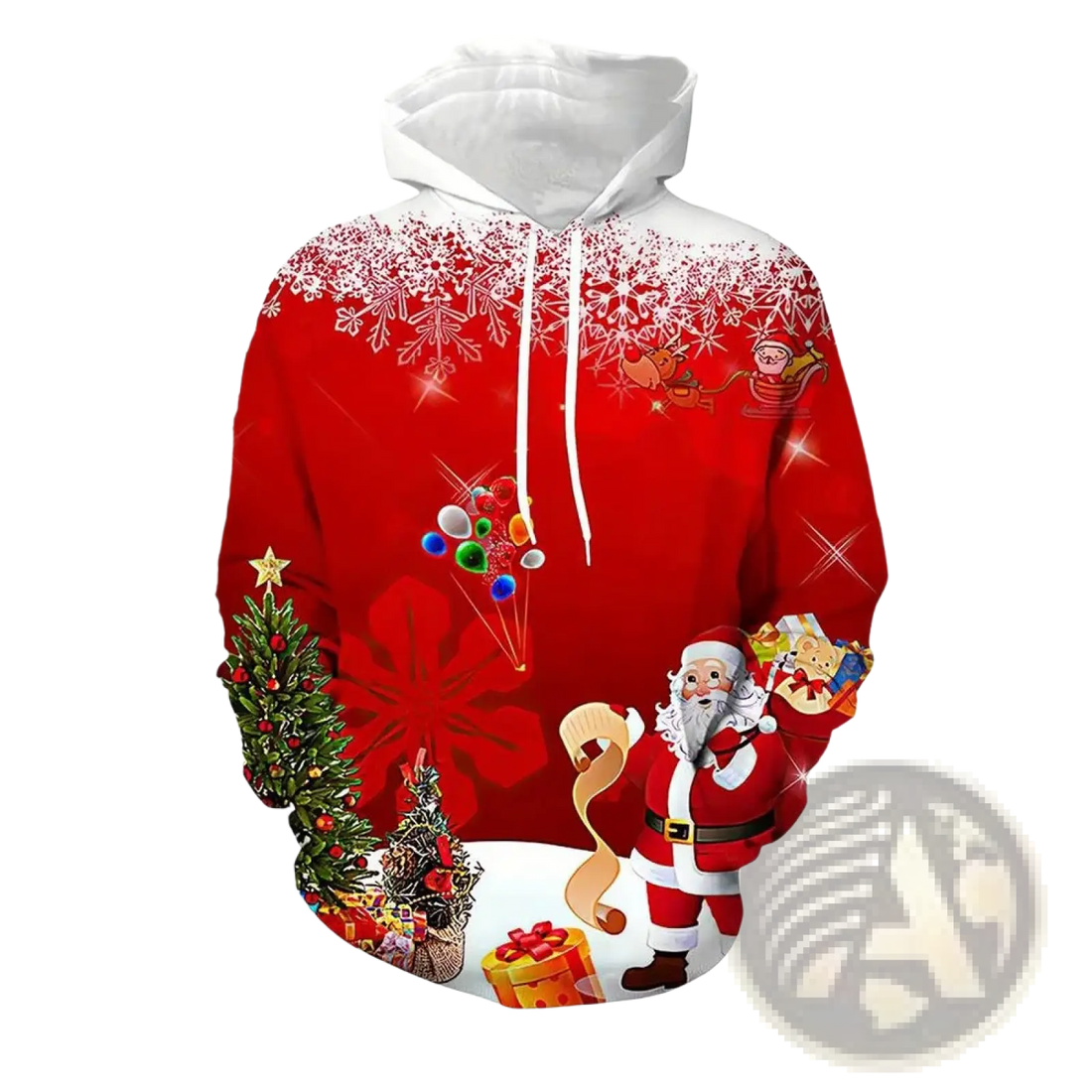 Men's 3d Printed Festive Santa and Reindeer Christmas Hoodie
