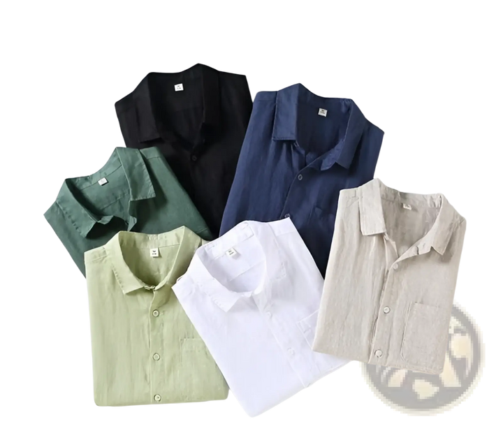 Men's Casual Short Sleeve Pure Linen Button Down Shirt