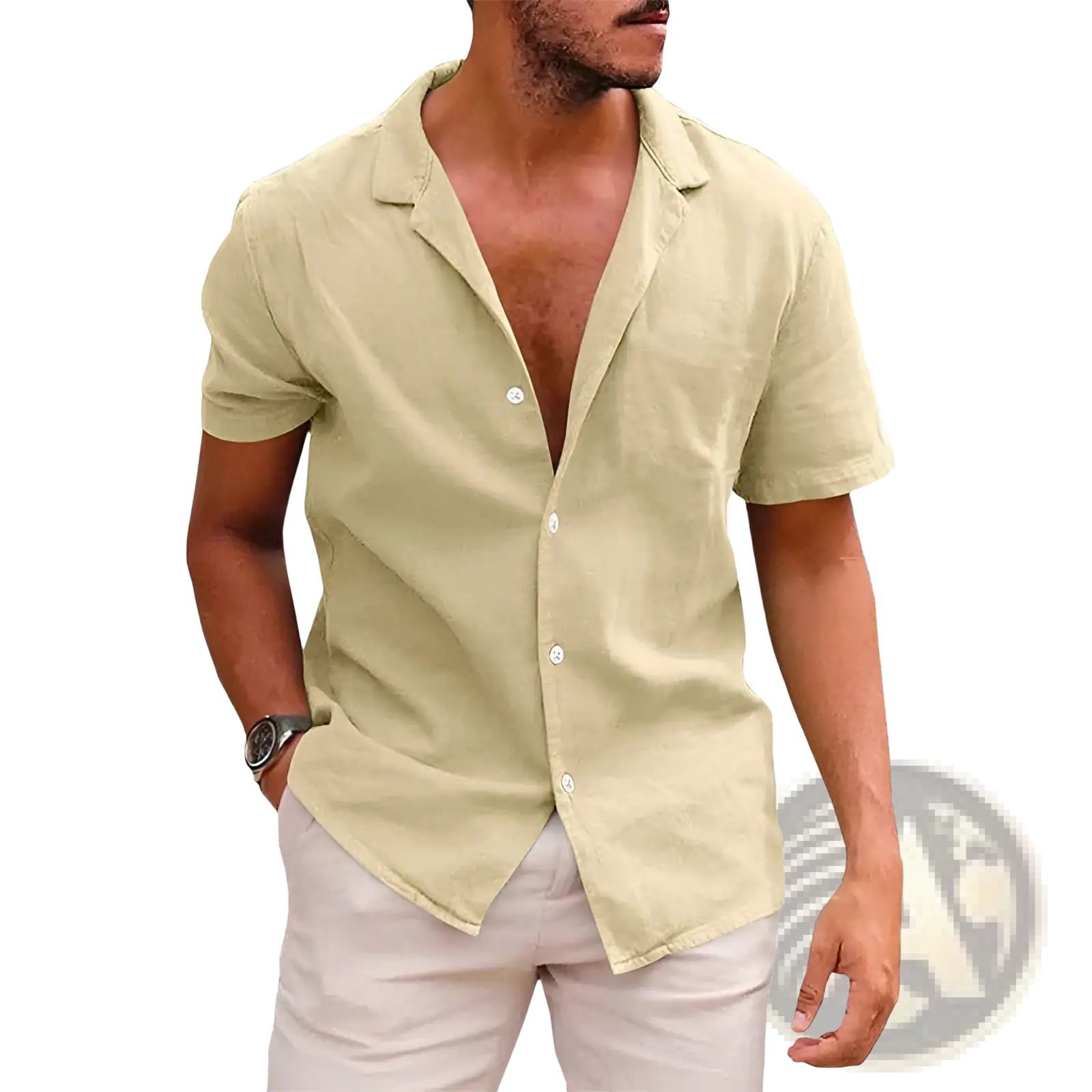 Men's Casual Textured Short Sleeve Button Down Shirt