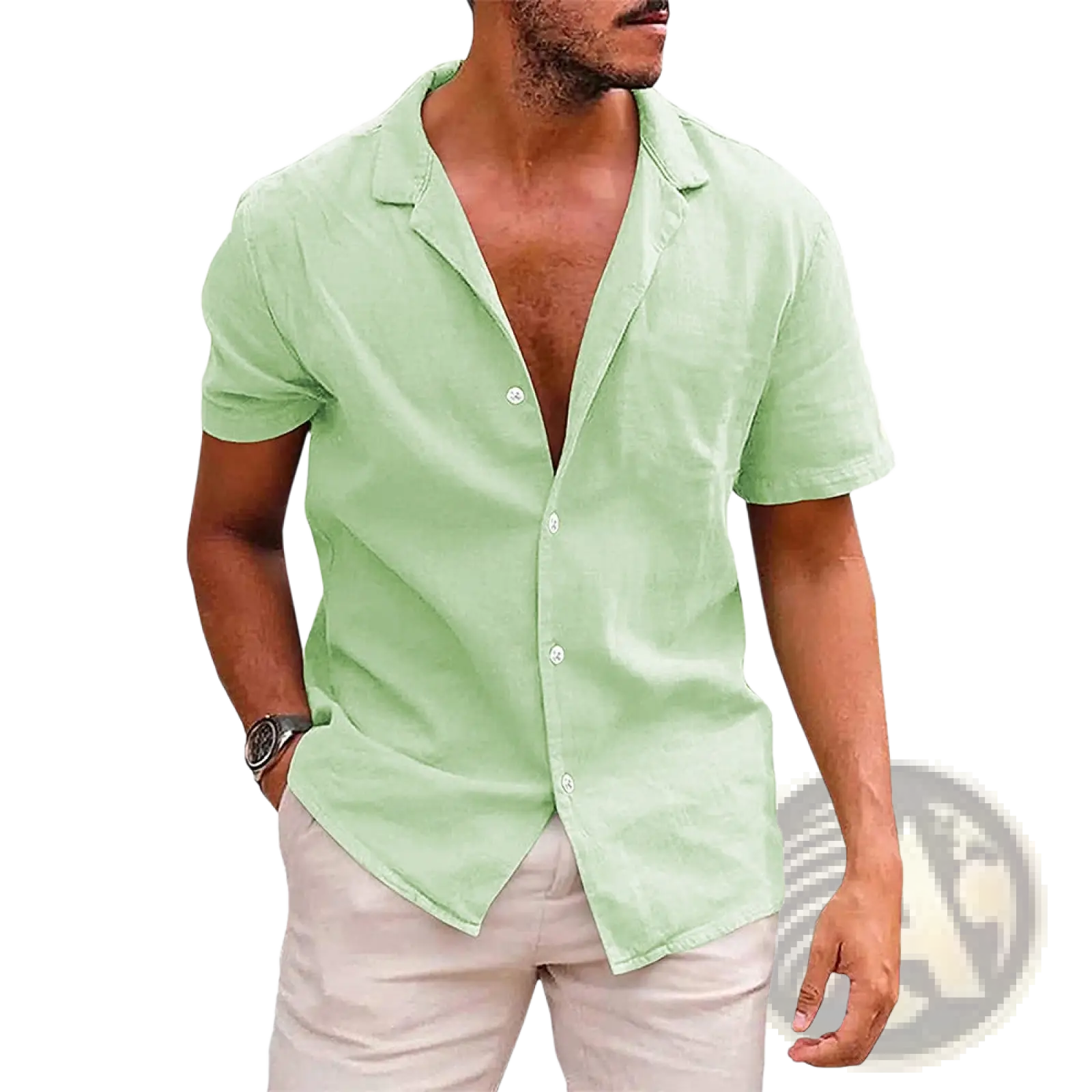 Men's Casual Textured Short Sleeve Button Down Shirt
