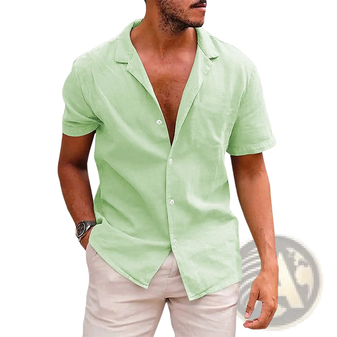 Men's Casual Textured Short Sleeve Button Down Shirt